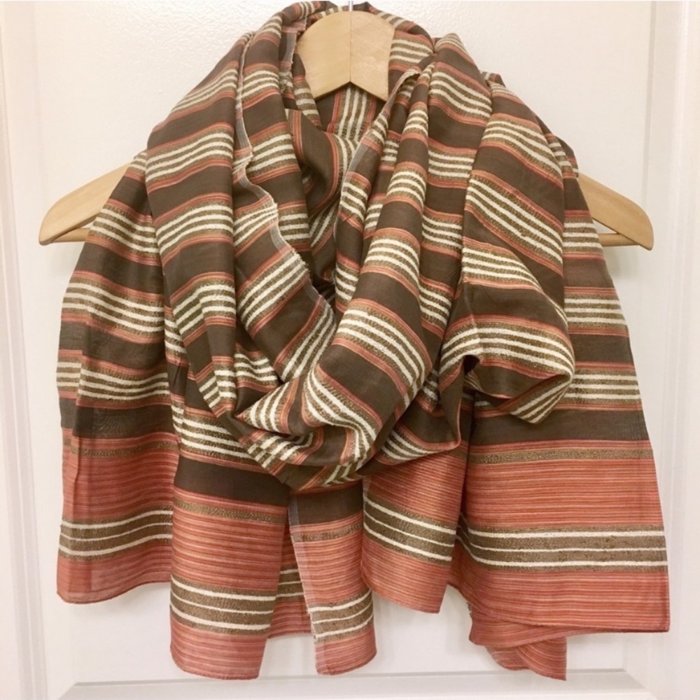 NEW Brown, Red & Pink Striped Spring Scarf